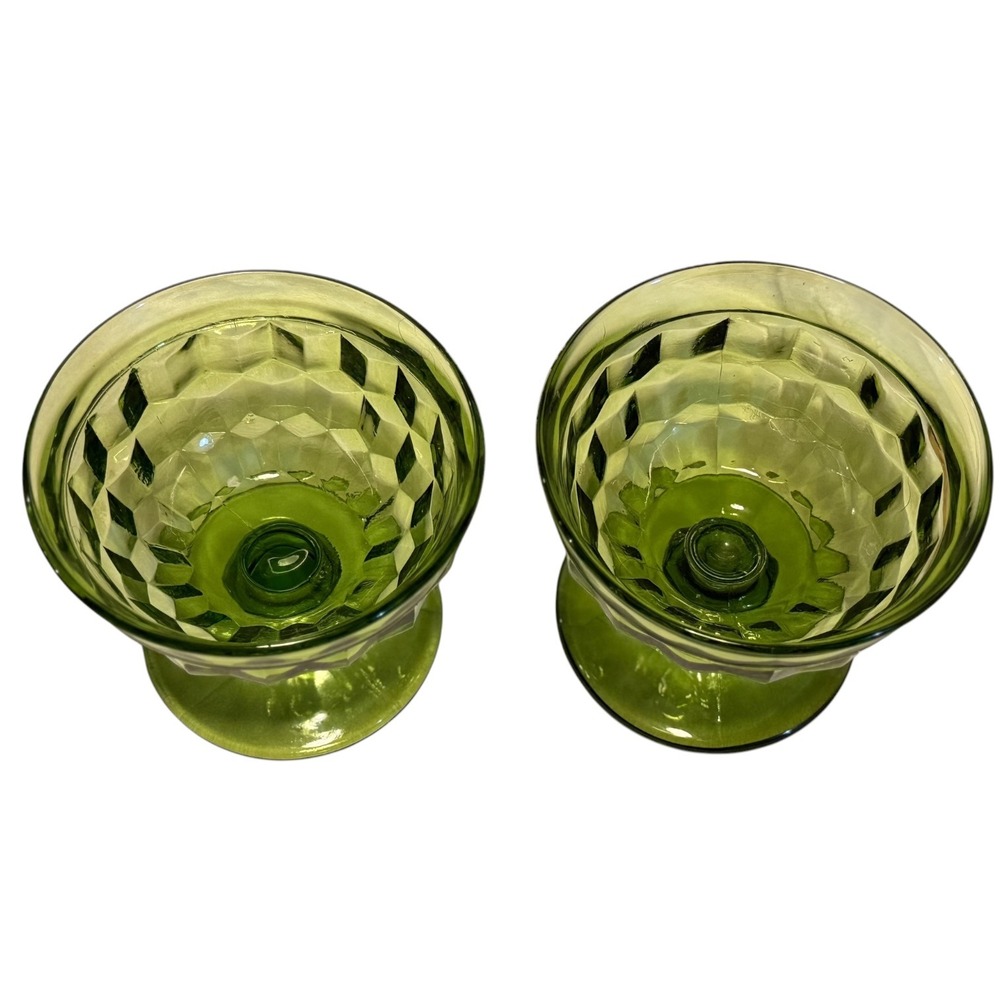 Vintage Indiana Glass Whitehall Avocado Green Sherbet Cups Set of 2 MCM Retro - Picture 3 of 16